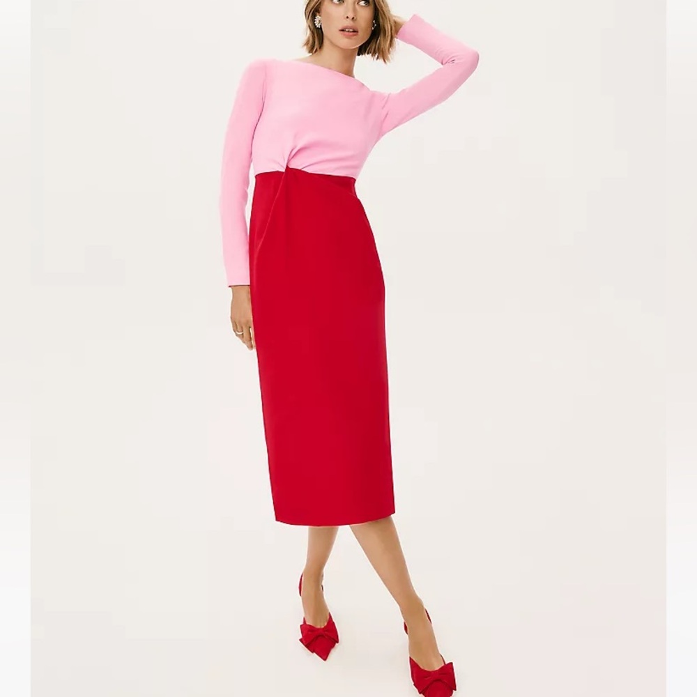 ANN TAYLOR NWT PINK AND RED TWIST FRONT COLOR BLOCK LINED SHEATH DRESS SZ 8P